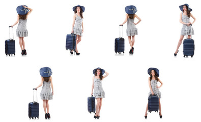 Obraz premium Woman with suitcase isolated on white