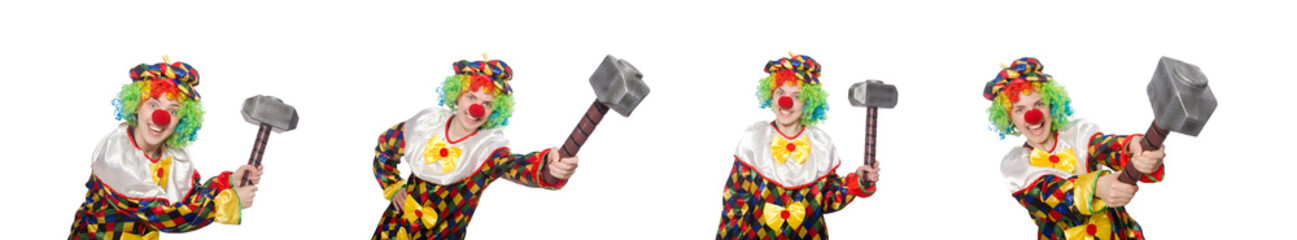 Clown with hammer isolated on white