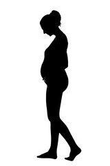 Silhouette of a pregnant woman full length. Vertical. Isolated on a white background.