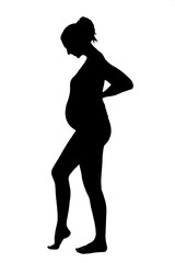 Silhouette of a pregnant woman full length. Vertical. Isolated on a white background.