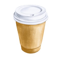 Hand drawn coffee cup on watercolor paper isolated on white background. Realistic food illustration.