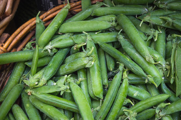 Edamame in wooden basket