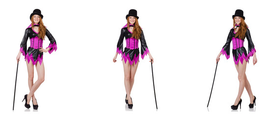 Beautiful woman with cane isolated on white 