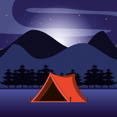 camping tent in night landscape