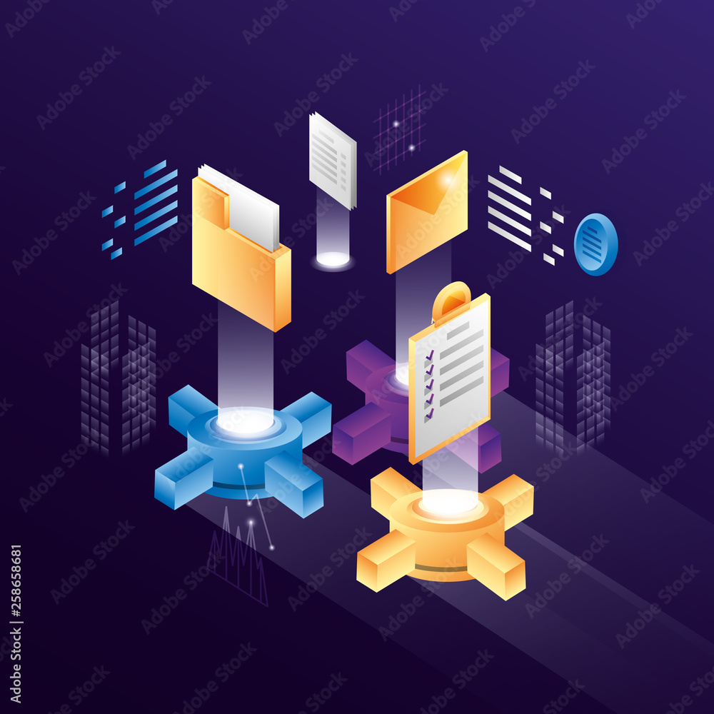 Poster gears settings with data center icons