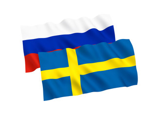 Flags of Russia and Sweden on a white background