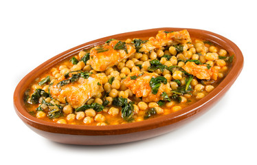 Garbanzos con bacalao y espinacas