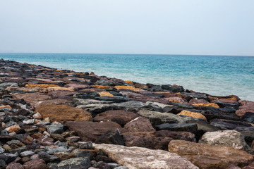 Sea landscape, rocks, sea and blue sky