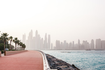 Stunning views of the skyscrapers in Dubai at dawn. UAE