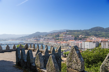 Baiona, Spain. View of the city from the wall of the fortress of Monterreal