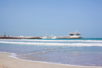 Pier with restaurant on Jumeirah beach, Dubai