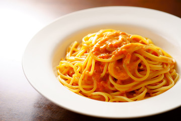 カニのトマトクリームパスタ