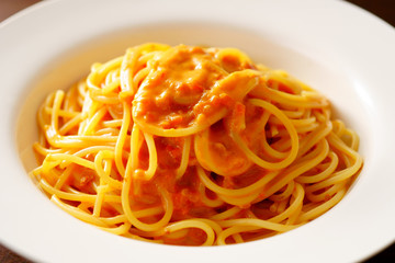 カニのトマトクリームパスタ