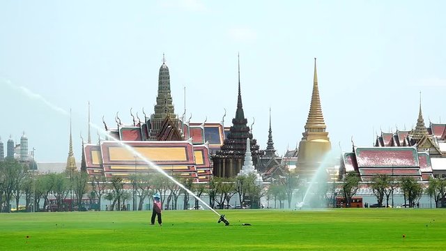 HD 1080p super slow water springer in garden outdoor the royal grand palace was founded backgound