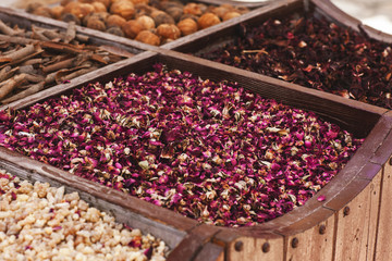 Large selection of different spices on the market