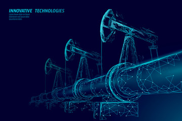 Oil pipeline low poly business concept. Finance economy polygonal petrol production. Petroleum fuel industry transportation line connection dots blue vector illustration
