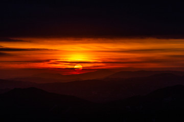 Beautiful sunset over mountains layers in Umbria (Italy)