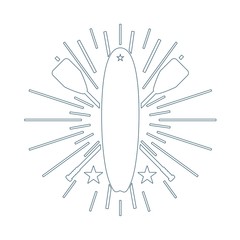 Surfboard and paddles. Surfing outline emblem. Stand up paddle boarding