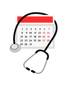 Vector image of a calendar and a stethoscope - doctor or medical specialist appointment, patient waiting times or lists, consultations and check-ups