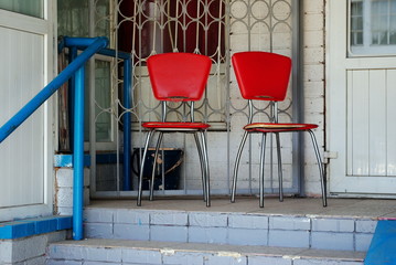 red chairs on the street 