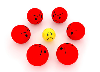 3d illustration of red and yellow emoji with negative emotions.