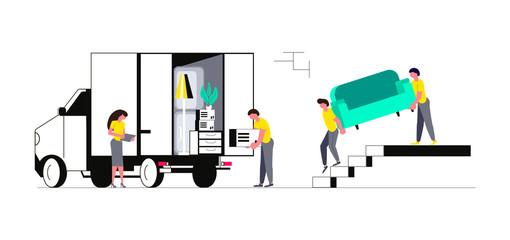 Concept of family with kids moving into a new house