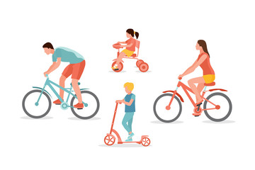 Family on bicycles vector illustration