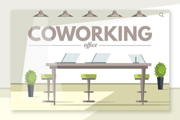 Coworking office flat landing page vector template