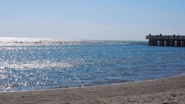 Ostia, Lazio, Italy - March 29, 2019: Panorama of the coast from the Ostia pier