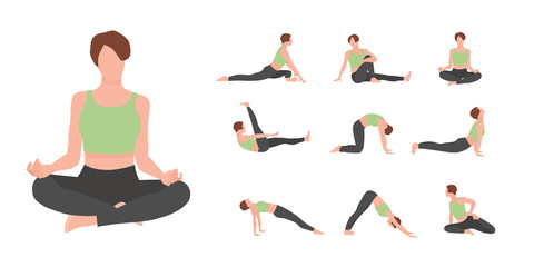 Female yoga master vector characters set