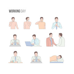 Man working day vector characters set
