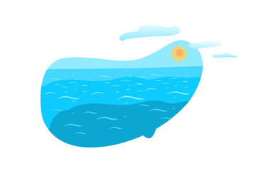 Seascape with clouds flat vector illustration