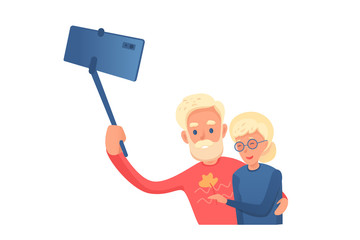 Elderly couple making selfie vector illustration