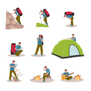 Hiking vacation vector characters set