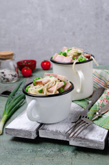 Spaghetti with fried bacon