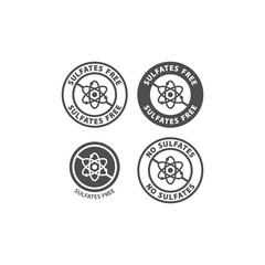Sulfates free and no sulfates food ingredient circle label icon set. Sulfates free vector badge sticker set for packaging.