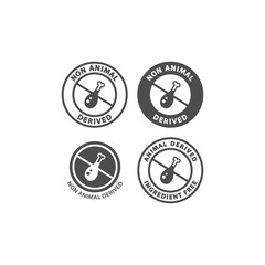 No animal derived food ingredient circle label icon set. Animal derived free vector badge sticker set for packaging.