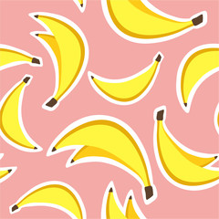 Fototapeta premium Fresh bananas background. Hand drawn overlapping backdrop. Colorful wallpaper vector. Seamless pattern with fruits. Decorative illustration, good for printing