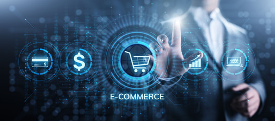 Fototapeta na wymiar E-commerce Online Shopping Digital marketing and sales business technology concept.