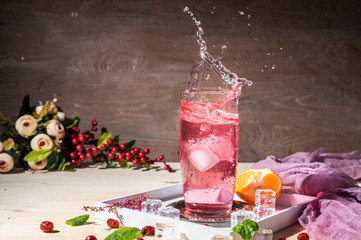 Pink fresh colorful exotic summer cocktail