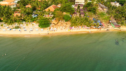 Aerial view of beach on Phu Quoc island, Long beach coastline on a sunny weather