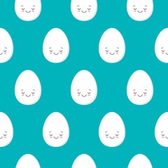 Flat design chicken, cute eggs seamless pattern background.