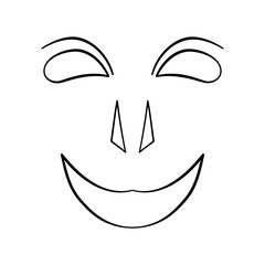 Abstract face symbol, icon white background. Black and white cartoon face. Contour face drawing, sketch, graphic.