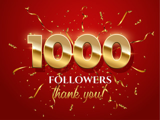 1000 followers celebration vector banner with text - obrazy, fototapety, plakaty