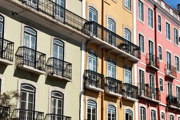 Old colorful and majestic tiled facades in Lisbon