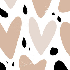 Contemporary collage with hearts, abstract shapes pattern. Modern print. Vector illustration