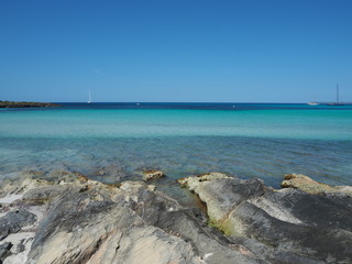 Colonia Sant Jordi, Spain. Amazing landscape of the charming beach Es Trenc. It has earned the...