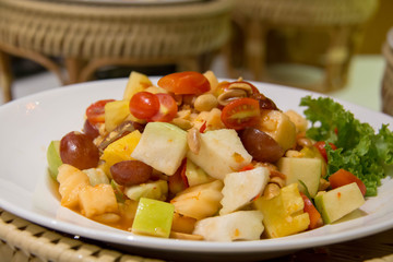 A delicious cooked for fruit salad in restaurant
