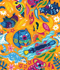 Fototapeta na wymiar Seamless pattern with decorative Australian animals. Vector illustration