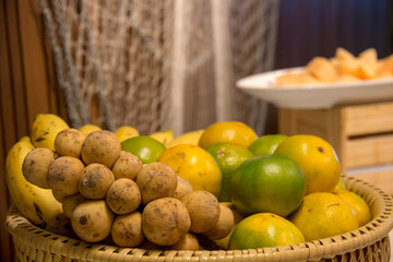  Thai fruit on basket in restaurant